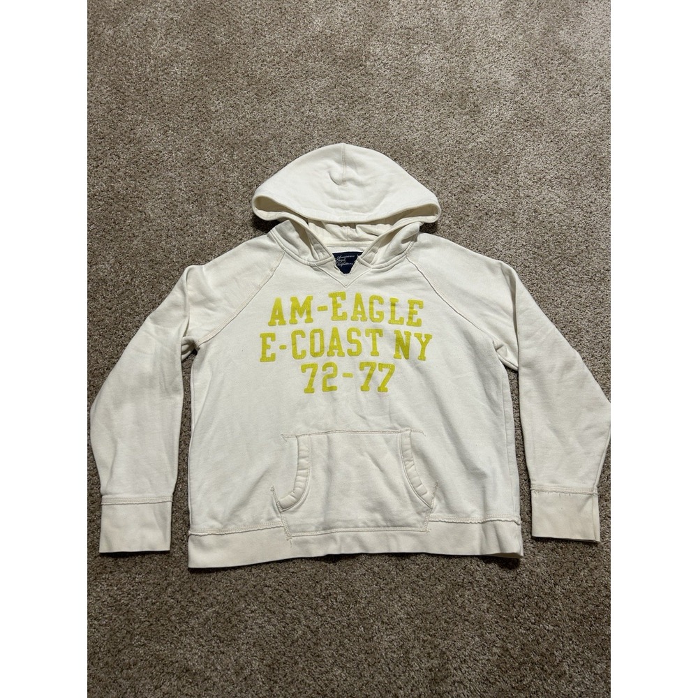 Vintage American Eagle Hoodie Womens XXL White AM Eagle E Coast Ny Pullover